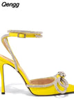 Niulatu color sandals women's new bow rhinestone high heels large size sandals stilettos shoes sandals women DJSE