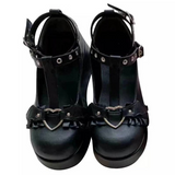 Niulatu Sweet Heart Buckle Wedges Mary Janes Women Pink T-Strap Chunky Platform Lolita Shoes Woman Punk Gothic Cosplay Plus Size 43 DJSE