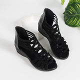 Niulatu Fashion Retro Rhinestone Wedge Sandals Outdoor Hollow Zipper Sandals 2025 Summer New Casual Roman Sandals Women's Shoes DJSE