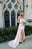 Strapless Pink Satin Ruched Long Formal Dress with HZ0308