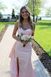 Strapless Pink Satin Ruched Long Formal Dress with HZ0308