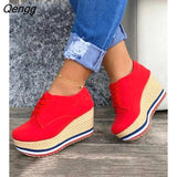 Niulatu Women Sneakers Ladies Solid Color Wedge Thick Shoes Round Toe Lace-Up Comfortable Platform Sneakers 2025 Fashion DJSE