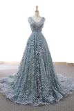 Niulatu A-line Grey Lace Appliques Long Prom Gown HZ0113
