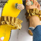 Niulatu Women Slipper Pineapple Pearl Flat Toe Bohemian Summer Beach Sandals Ladies Shoes plus size Mujer Verano DJSE