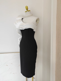Niulatu Sheath One Shoulder Satin Dinner Party Dresses Black Birthday Outfits SD382