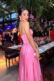 Strapless Pink A-line Taffeta Long Formal HZ0308