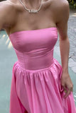 Strapless Pink A-line Taffeta Long Formal HZ0308