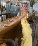 Niulatu Mermaid Spaghetti Straps Floor Length Floral Yellow Evening Dress Prom Dresses SD2046