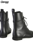 Niulatu Heel Boots Women Low Heel Calf Shoes Lace Up Casual Long Pointed Toe Boots Winter DJSE