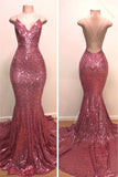 Niulatu Back Spaghetti Straps V-Neck Mermaid Sequins Long Prom HZ1007