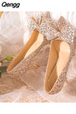 Niulatu High Heels Pumps Women 2025 New Slip On Shiny Sequins Wedding Shoes Woman Crystal Bowtie Stiletto Heeled Party Shoes DJSE