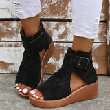 Niulatu Women Summer Sandals Mid Heels Wedges Shoes Ladies Vintage PU Leather Plus Size Sandalias Mujer Sapato Feminino 2025 DJSE