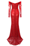 Niulatu Lace Pleated Red Evening Dress Elegant Prom Dress HZ1007