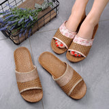Niulatu Breathable Straw Mat Slipper Women Indoor Shoes Anti-slip Open Toe Lovers Home Floor Slides Female Linen Slippers DX423 DJSE