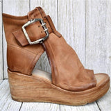 Niulatu Women Sandals Shoes Summer Retro Peep Toe Platform Sandals PU Leather Zipper Thick Bottom women shoes Ladies Sandals DJSE
