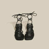 Niulatu Thick Soled French High Heel Brown Strapped Soft Sole Roman Sandals Women 23 Summer Versatile New Casual Shoes DJSE