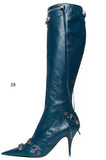 Niulatu Luxury Pointed Toe Stiletto Women's Shoes Retro Metal Buckle Zipper Knee High Boots Slim Tassel Boots Women Size 43 DJSE