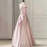 Niulatu Satin Tulle Pink Long Prom Dress With Pearls HZ1110