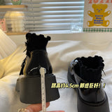 Niulatu on heels 2025 new platform shoes kawaii heart buckle lolita shoes uniform bow thick heels Mary Jane shoes women's shoes DJSE