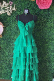 Straps Green Chiffon Tiered Ruffle Party HZ0308