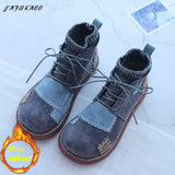 Niulatu Thick-Sole Big Head Doll Shoes Plus Velvet Women Boots Literary Retro Womens Short Boots Mori Girl Ankle Boots DJSE