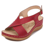 Niulatu Women's Sandals Summer Shoes For Women New Ladies Sewing Hollow Out Wedges Female Casual Pu Leather Platform Retro Sandal DJSE