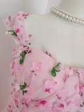 Niulatu A Line Straps Pink Floral Tulle Lace Prom Dresses Birthday Outfits SD377