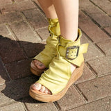 Niulatu Women Sandals Shoes Summer Retro Peep Toe Platform Sandals PU Leather Zipper Thick Bottom women shoes Ladies Sandals DJSE