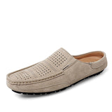 Niulatu Casual Designer Slippers Men Half Shoes Brand Suede Leather Mens Casual Shoes Loafers Breathable Summer Mules Man Slides DJSE