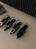 Niulatu Black Baotou Sandals Fairy Shoes 2025 New Spring And Summer Pointed Diamond Single Shoes DJSE