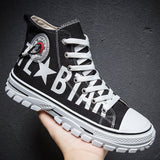 Niulatu Men's Canvas Shoes High Top Flat Shoes for Men Black White Sneakers Non-slip Shoes Canvas Sneakers Sneakers for Men Casual Shoes DJSE