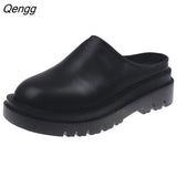 Niulatu Women Summer Slippers Fashion Closed Toe Leather Shoes Loafers High Platform Slippers Women Black High Heels Zapatillas Mujer DJSE