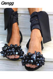 Niulatu candy color flat sandals beaded flat large size sandals 35-43 shoes sandals women fashion shoes DJSE