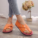 Niulatu Women Casual Flat Sandals Ladies Pu Leather Open Toe Shoes Female Roman Beach Shoes Buckle Casual Zapatos Mujer Primavera Verano DJSE