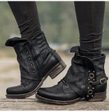 Niulatu Women's Ankle Boots Women Female Autumn and Winter Retro Low Heels Ladies PU Leather Shoes Vintage Zip Boots Drop Shipping DJSE
