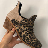 Niulatu Women Footwear Autumn Leopard Canvas Shallow Ankle Boots 2025 Casual Ladies Zip Mid Heels Pointed Toe Female Woman Flats Shoes DJSE