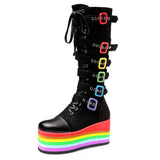 Niulatu Arrivals Punk Platform Cool Chunky High Wedges Mid Calf Boots Autumn Buckle Trendy Multicolor Party Cos Shoes DJSE