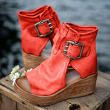 Niulatu Women Sandals Shoes Summer Retro Peep Toe Platform Sandals PU Leather Zipper Thick Bottom women shoes Ladies Sandals DJSE