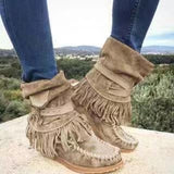 Niulatu Women Ankle Boots Ladies Suede Shoes Tassel Single Boots Pop Tide Silp-on Boho Boots Women Flat Shoes Cowboy Shoes Short Boots DJSE