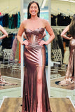 Keyhole Purple Metallic Ruched Long Formal HZ0308