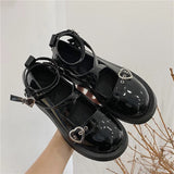 Niulatu Lolita Shoes Star Buckle Strap Mary Janes Women Cross-tied Platform Shoe Patent Leather Girls Rivet Casual Shoes DJSE