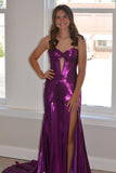 Keyhole Purple Metallic Ruched Long Formal HZ0308
