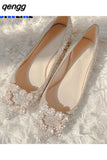Niulatu Woman Square Buckle Crystal Pointed Toe Flats Glitter Shallow Slip On Comfy Loafers Bling Bling 33-44 Moccasins DJSE