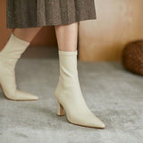 Niulatu Women Ankle Boots Woman Thin High Heel Fashion Pointed Toe Zipper Winter Women's Shoes Leather White Short Booties 2025 DJSE