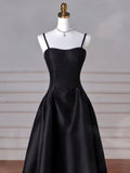 Niulatu Black A-Line Satin Long Prom Dress Long Prom Dress HZ1110