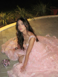 Niulatu A-Line Pink Lace Appliques Tiered Long Prom Dress Formal Evening Dress HZ1007