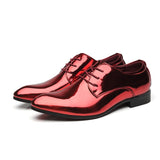 Niulatu Men's Fashion Party Shoes British Pointed-toe Shiny Leather Mens Lace-Up Dress Business Office Shoes Men Wedding Oxfords Flats DJSE