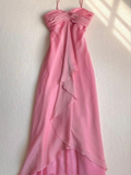 Niulatu Pink Chiffon Long Prom Dress Strapless Formal Party Evening Dress HZ1007
