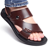 Niulatu Fashion Men Shoes Vintage Real Leather Non-slip Beach Slip-On Sandals Travel Flip Flop Slippers Black Brown mk5 DJSE