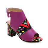 Niulatu printed gladiator sandals women peep toe mixed colors high heels hook & loop closure african shoes 2025 FT726 DJSE